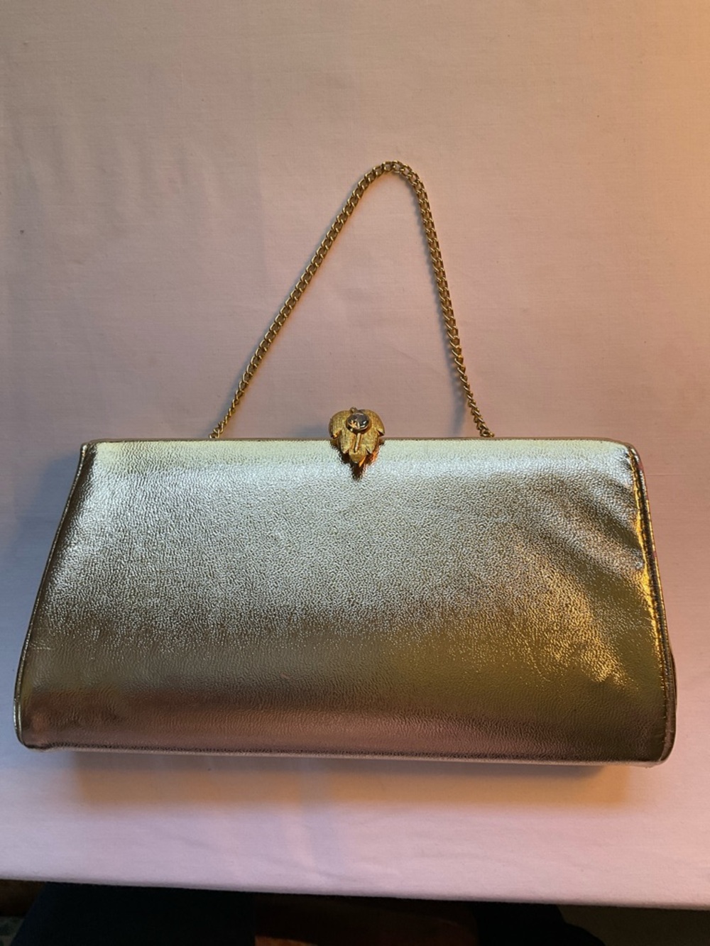 Metallic Gold Evening Clutch with Chain Strap - Picture 2 of 10